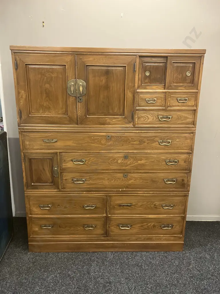 Vintage Antique Japanese Tansu Chest, 3 Piece. H167 W135 D42cm Image 1++