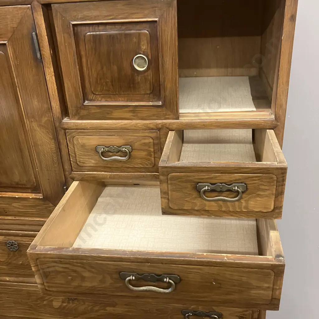 Vintage Antique Japanese Tansu Chest, 3 Piece. H167 W135 D42cm Image 1++