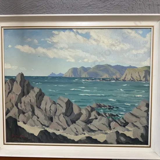 Peter Moriarty Signed Seascape Oil On Board Vintage Frame H47,W57cm.