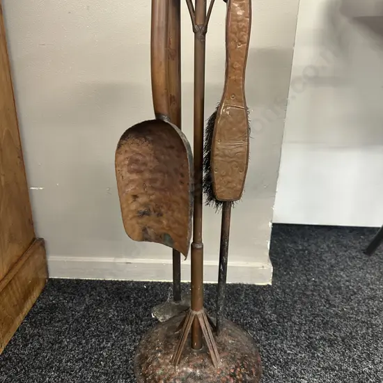 Vintage Copper Companion  Set Four Piece & Stand H65cm.