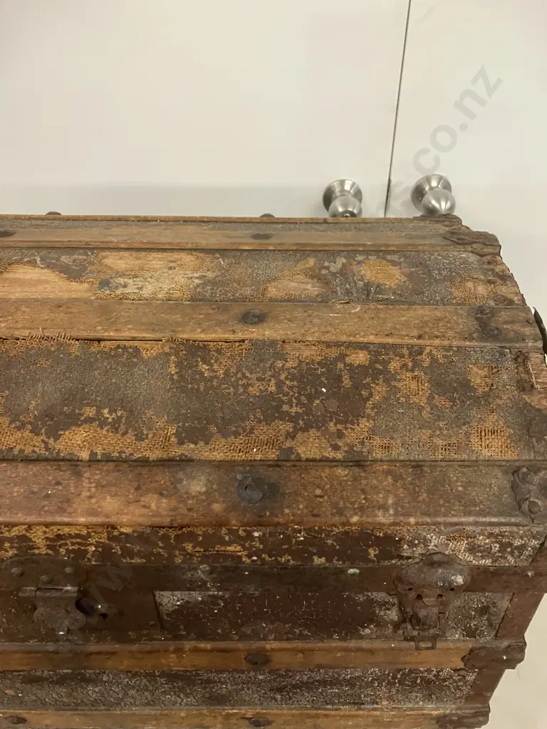 Antique Dome Top Steamer Trunk. H48 W68 D44cm (As Found Condition) Image 1++