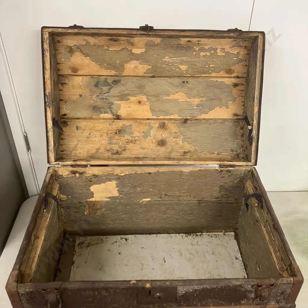 Antique Dome Top Steamer Trunk. H48 W68 D44cm (As Found Condition) Image 1++
