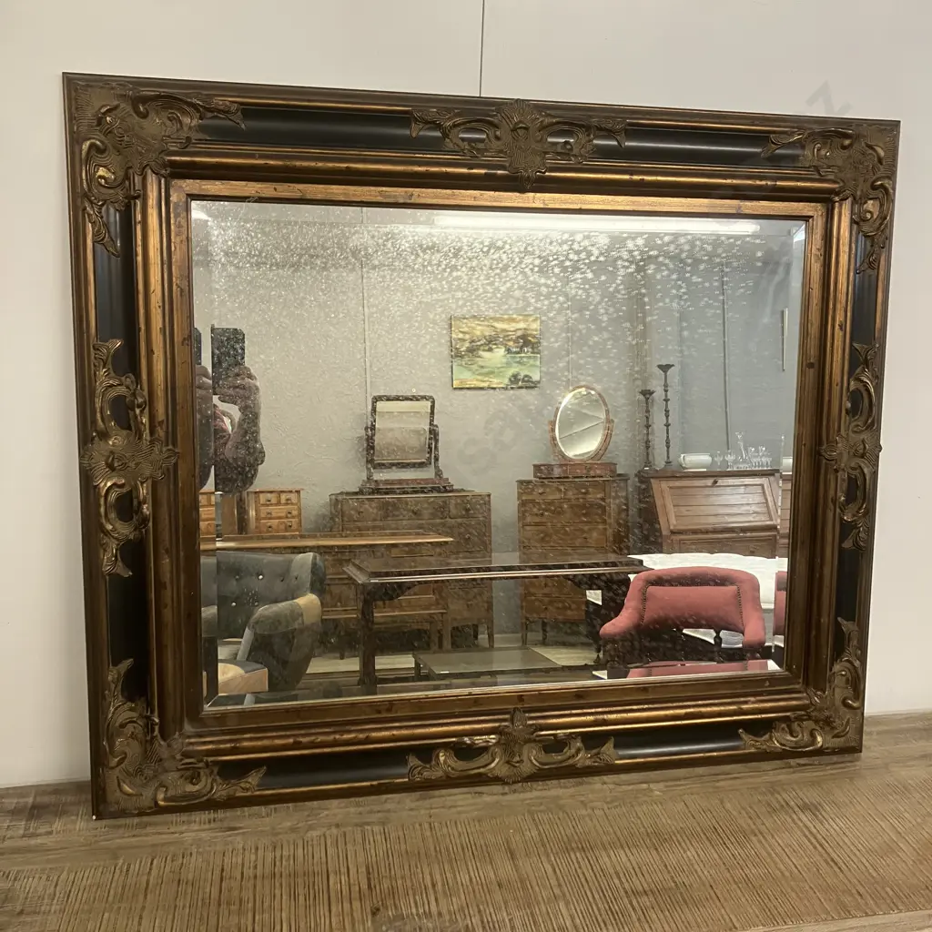 Kerridge Large Bevelled Edge Wall Mirror With Ornate Black & Copper Toned Frame. 86 x 103cm Image 1++