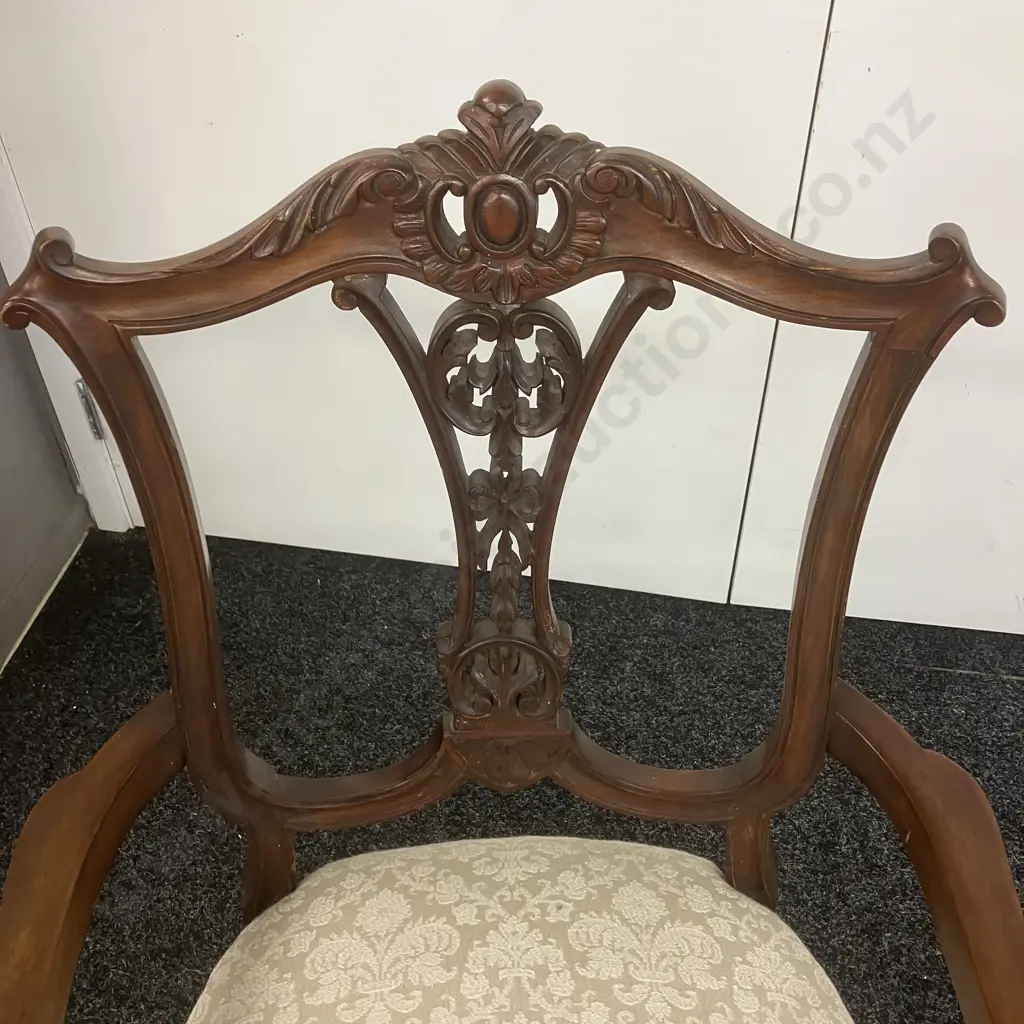Antique Victorian Carved Mahogany Bedroom Chair, Shield Shaped Back, Floral Pale Green Seat, Ceramic Castors Image 1++