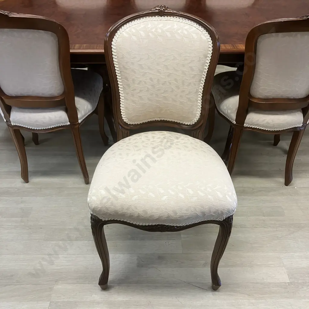 Burr Walnut Banded Mahogany Oval Table, Double Pedestal Ball In Claw With 8 x Louis XV Style Chairs Including 2 Carvers Image 1++