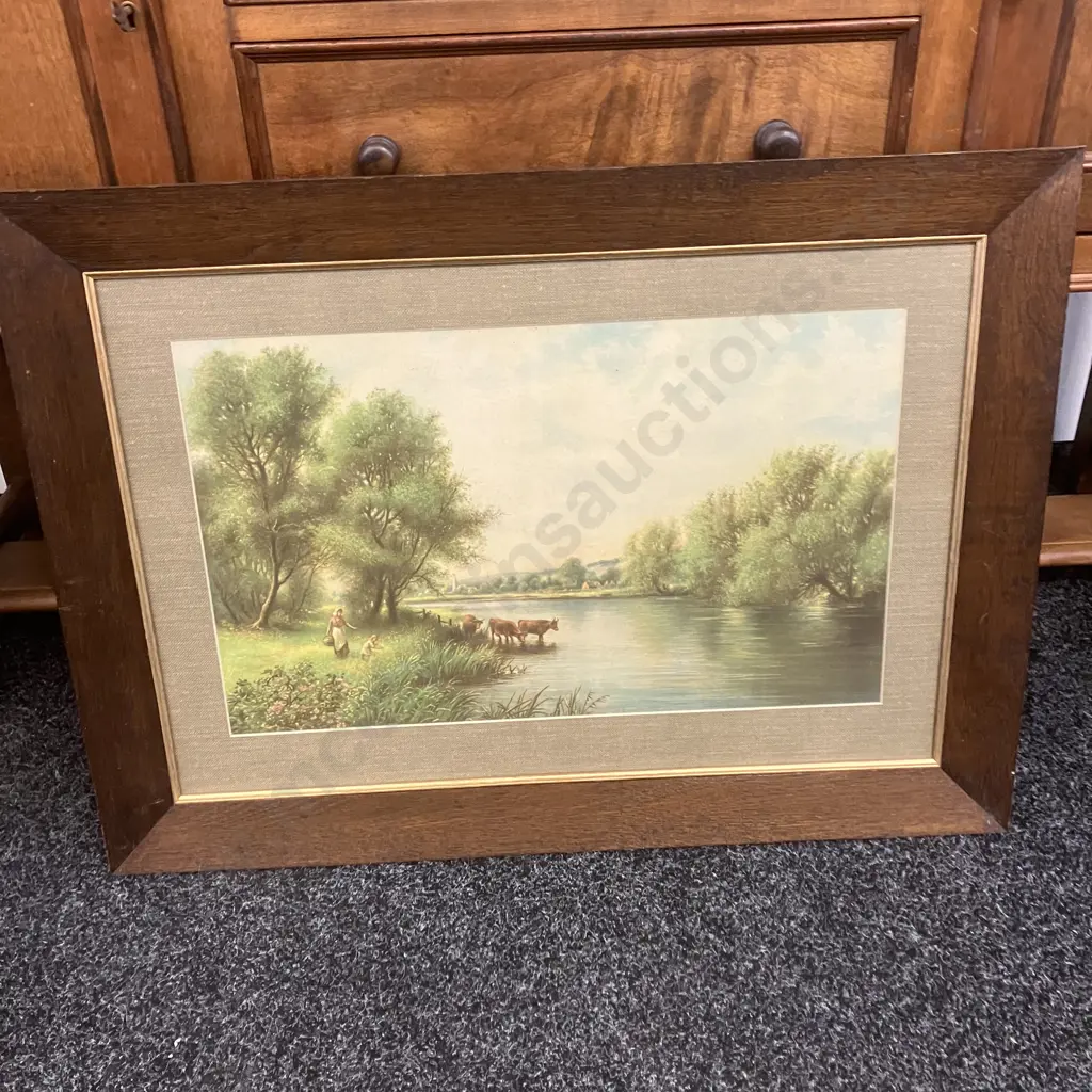 Elvin Edwards "June Morning" & "September Eve" Oak Framed Prints. 53 x 74cm Image 1++