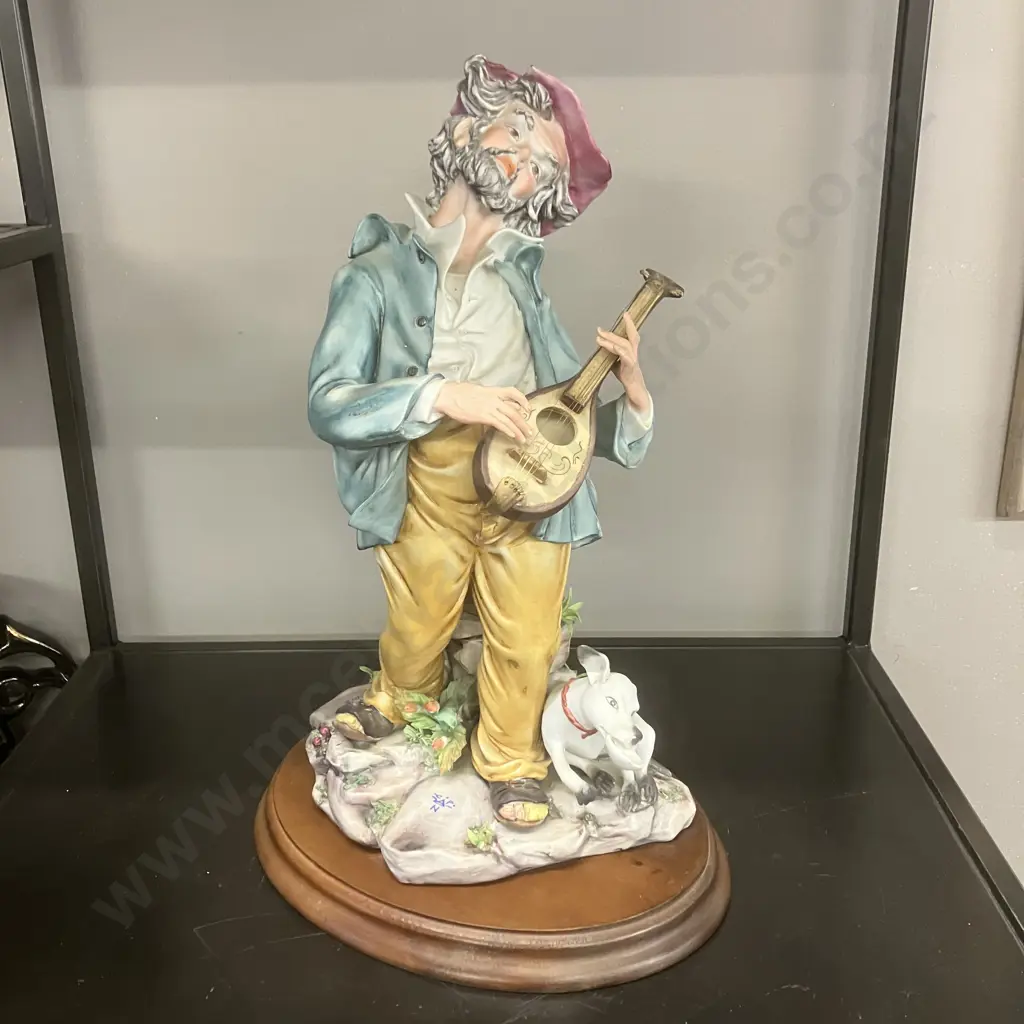 Vintage Capodimonte Figurine "Man Playing A Lute And Dog With A Bowl" Signed Carpie, Made in Italy. H36cm (As Found) Image 1++
