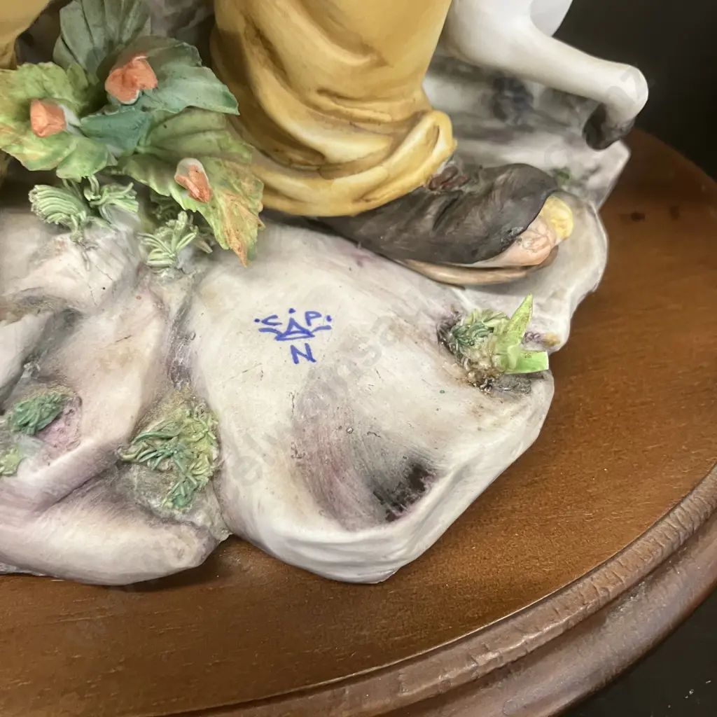 Vintage Capodimonte Figurine "Man Playing A Lute And Dog With A Bowl" Signed Carpie, Made in Italy. H36cm (As Found) Image 1++