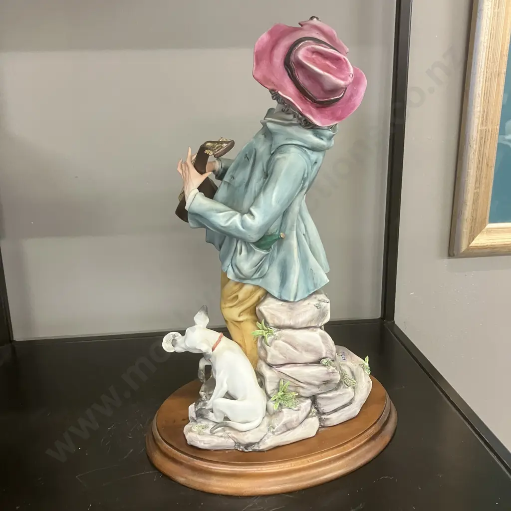 Vintage Capodimonte Figurine "Man Playing A Lute And Dog With A Bowl" Signed Carpie, Made in Italy. H36cm (As Found) Image 1++