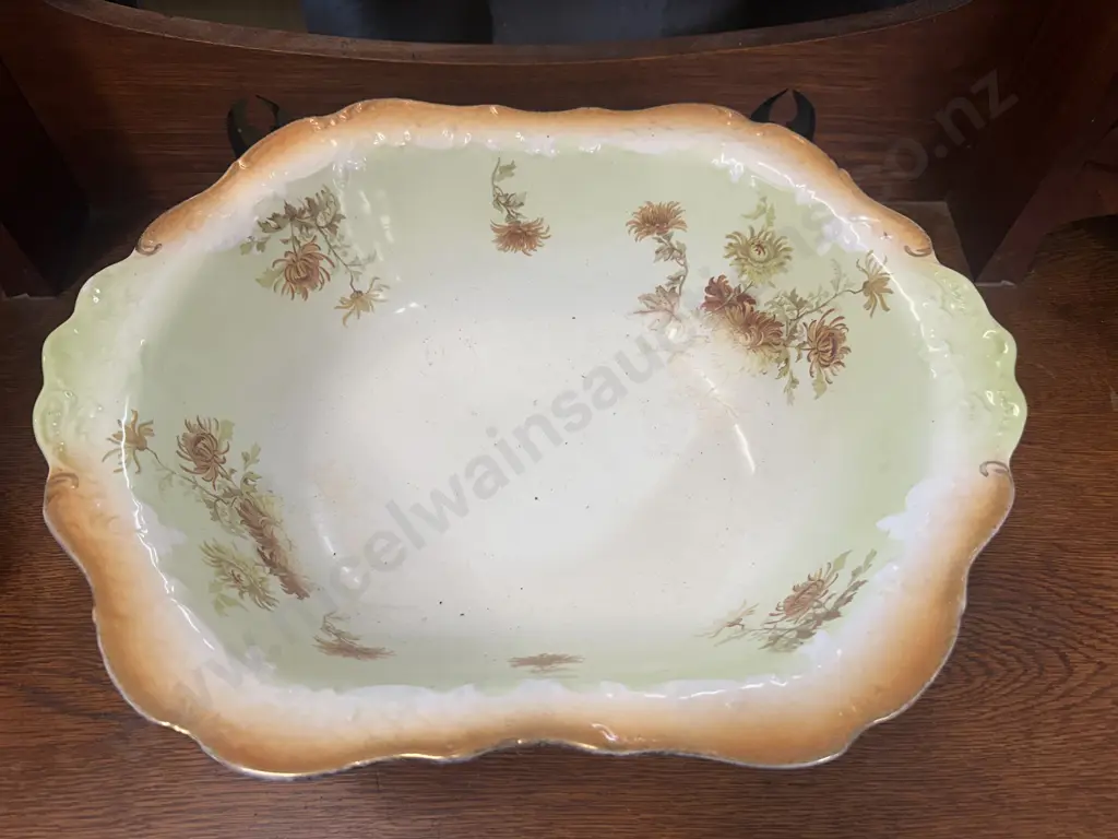 Victorian Porcelain Floral & Gilt Wash Jug & Bowl.  Chip On Jug  31cm High Image 1++
