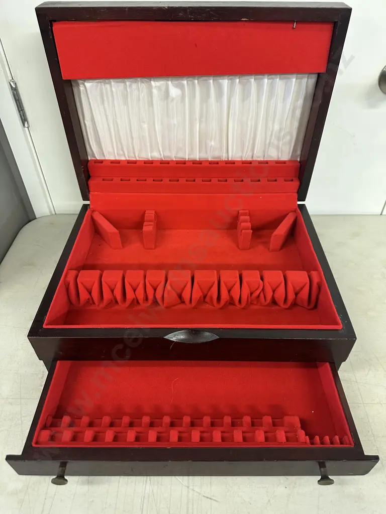 Vintage Brown Wooden Flatware Chest With Drawer H17,W44,D32cm. Image 1++