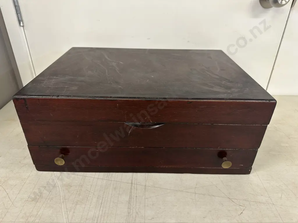 Vintage Brown Wooden Flatware Chest With Drawer H17,W44,D32cm. Image 1++
