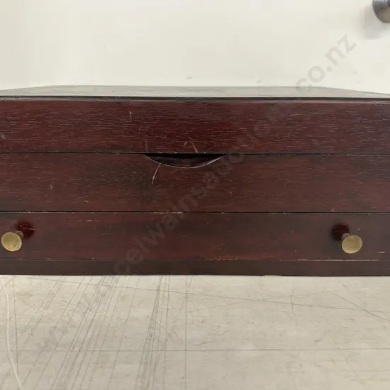 Vintage Brown Wooden Flatware Chest With Drawer H17,W44,D32cm.