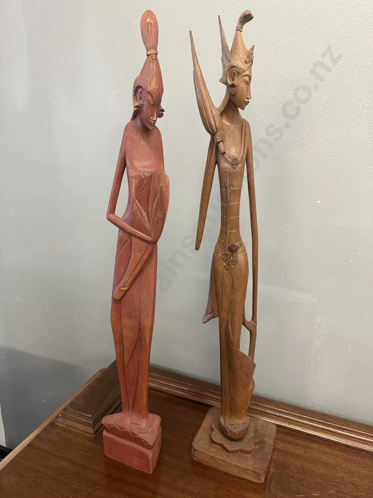 Vintage Wooden  Balinese Figurines H61cm. Image 1++
