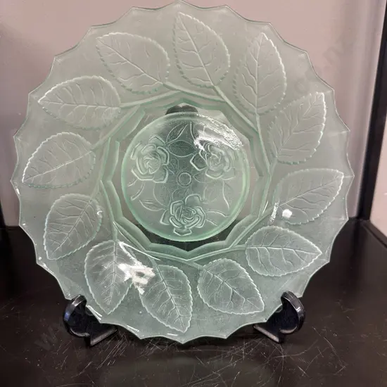 Vintage Art Deco Bagley Frosted Plate Rose & Leaf Design Dia25cm.