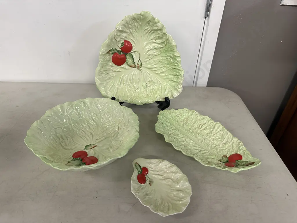 Selection Of Vintage Carlton Ware Dishes Australian Design Lettuce Leaf With Tomatoes Image 1++