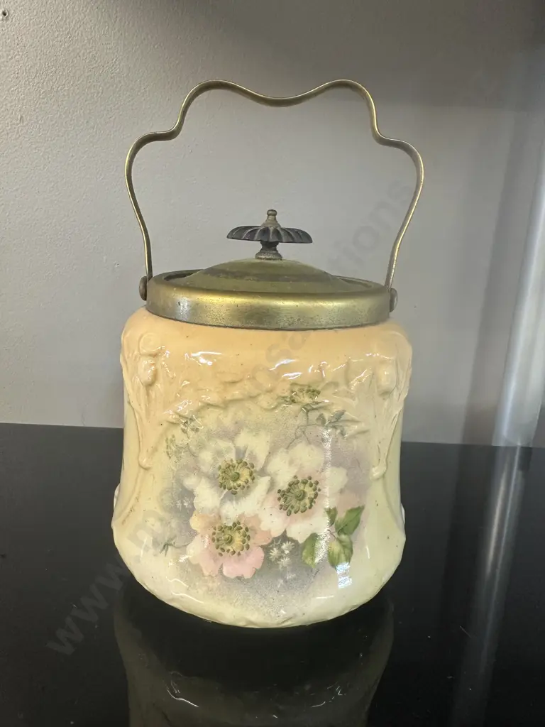 Antique Ceramic Embossed Lidded Biscuit Jar, H14cm Image 1++