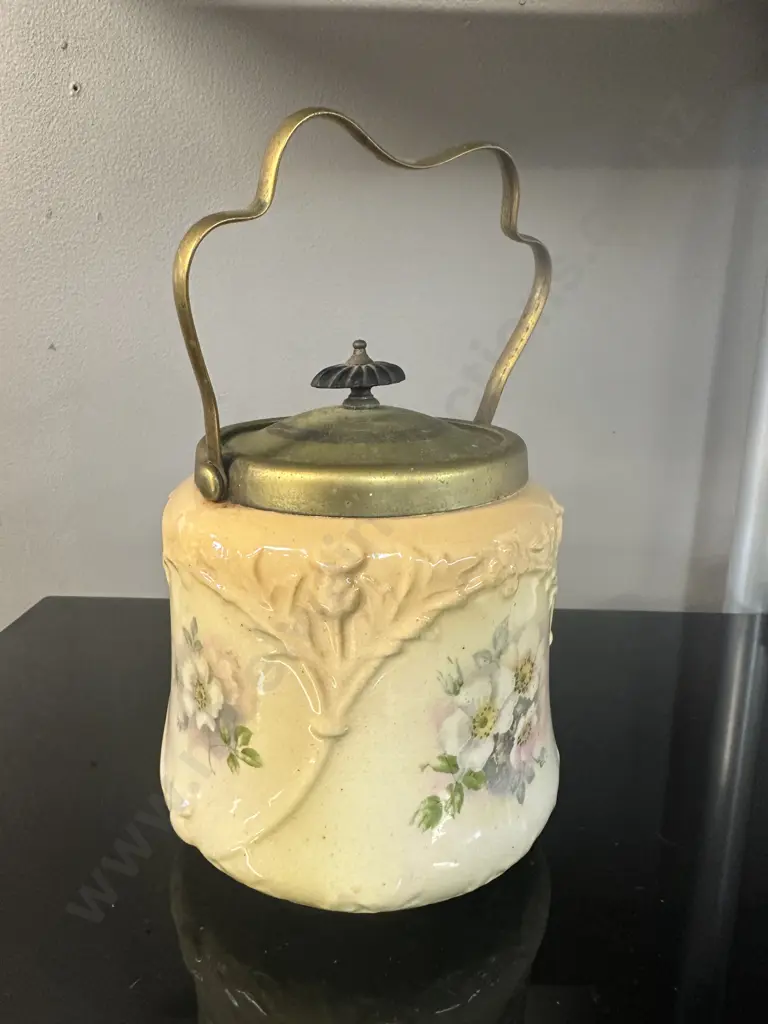 Antique Ceramic Embossed Lidded Biscuit Jar, H14cm Image 1++