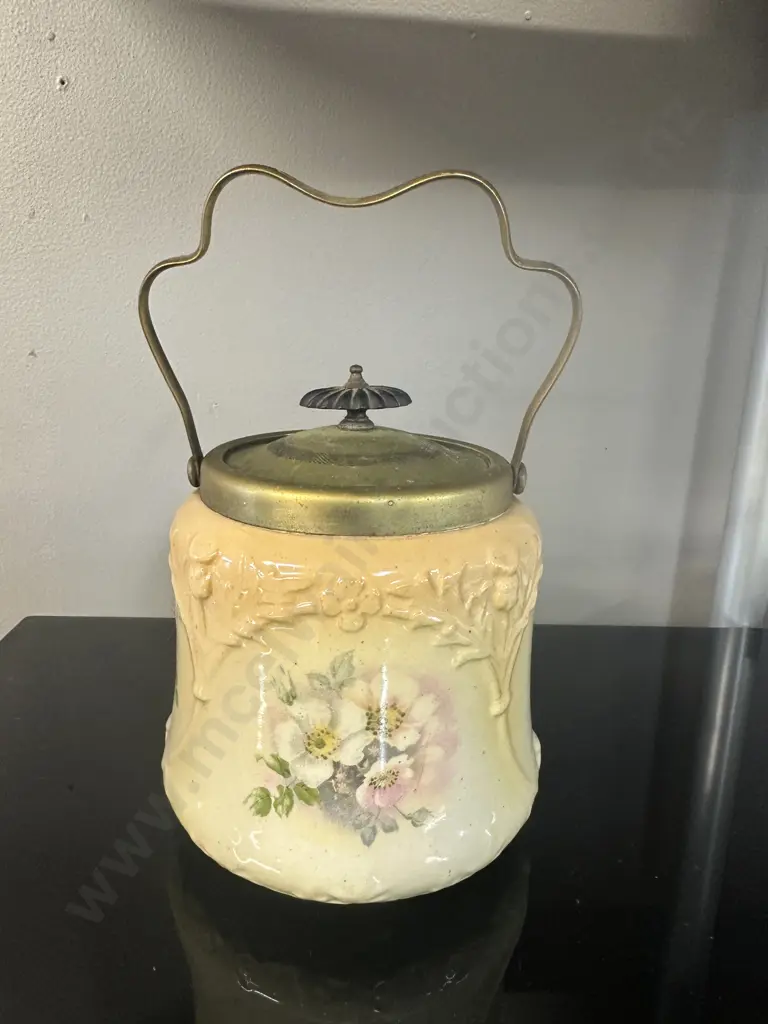 Antique Ceramic Embossed Lidded Biscuit Jar, H14cm Image 1++