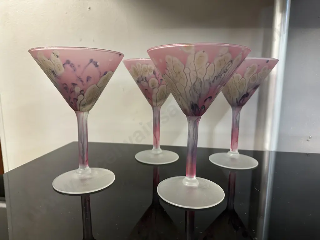 Set Of Four Pink Patterned Martini Glasses  Image 1++