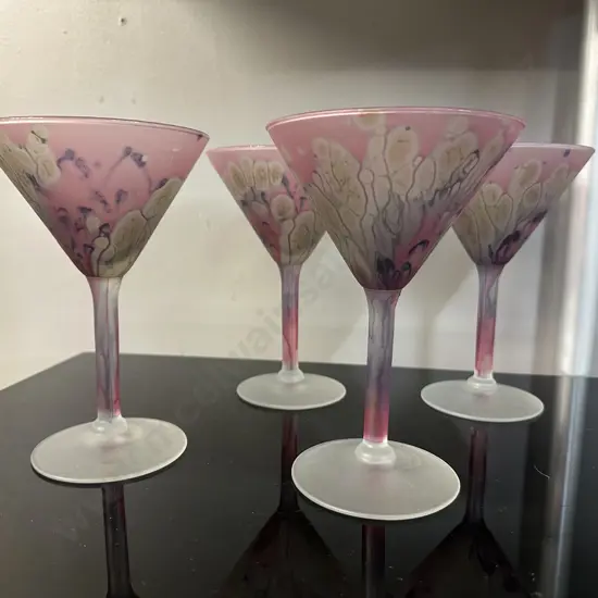 Set Of Four Pink Patterned Martini Glasses 