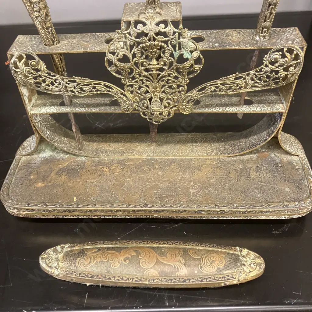 Antique Ornate Brass Manicure Set On Stand Image 1++