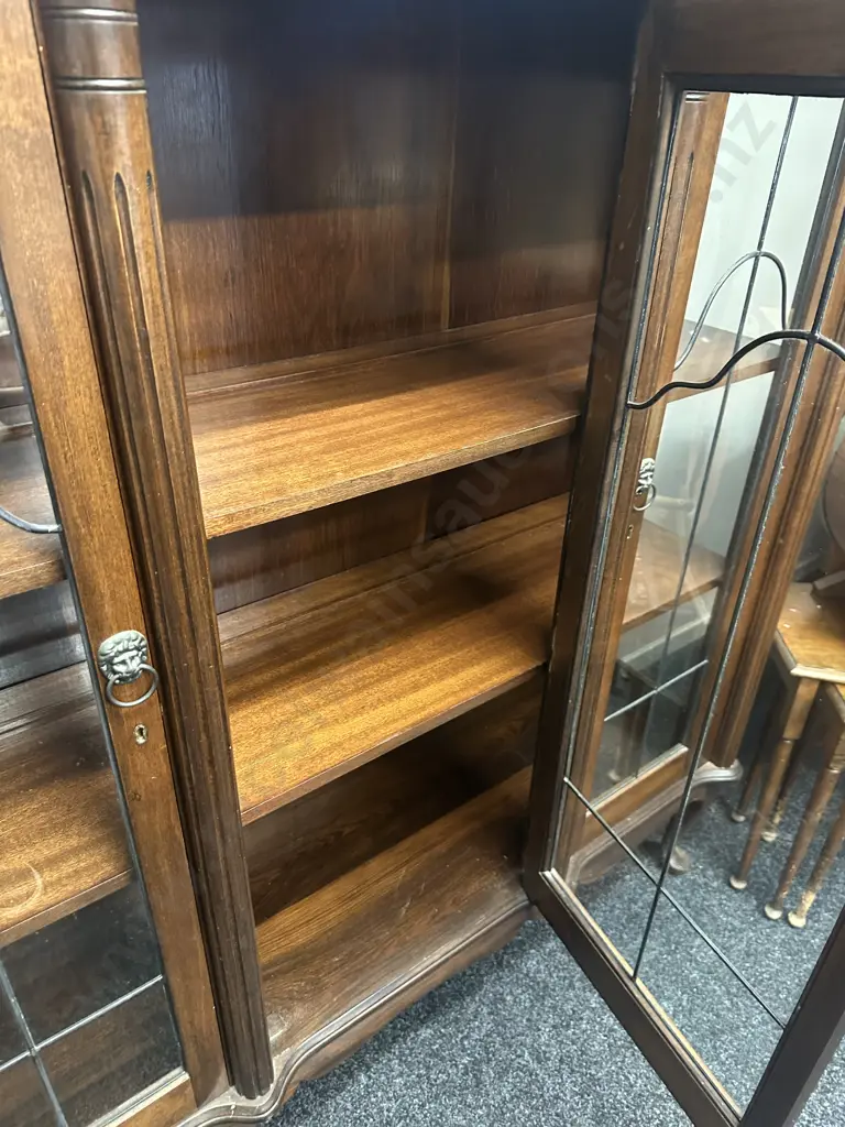 Vintage Mahogany Glazed Display Cabinet With 3 Leadlight Doors. H137 W132 D39cm Image 1++