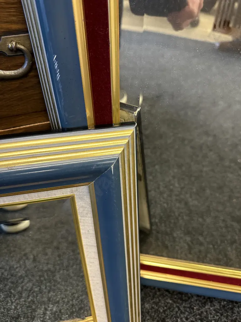 Mirrors x2 Blue / Gilt Framed Bevelled Edge 40x34,60x50cm. Image 1++