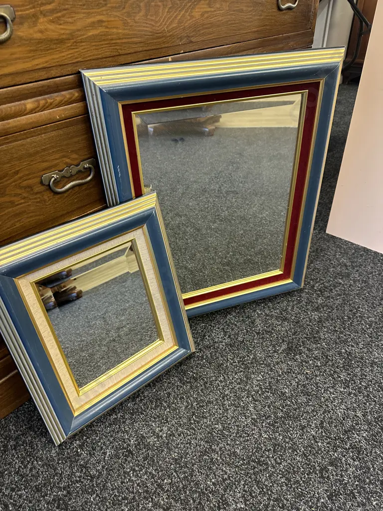  Mirrors x2 Blue / Gilt Framed Bevelled Edge 40x34,60x50cm. Image 1++