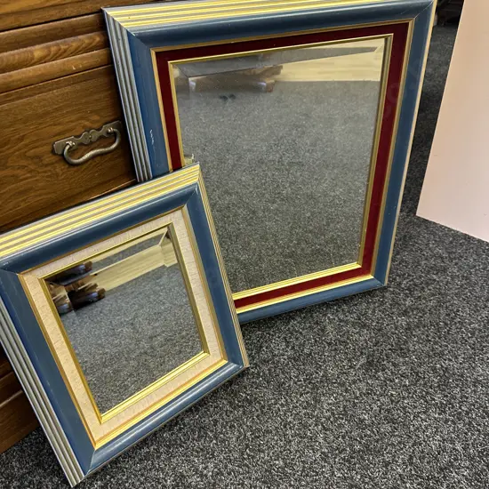  Mirrors x2 Blue / Gilt Framed Bevelled Edge 40x34,60x50cm.
