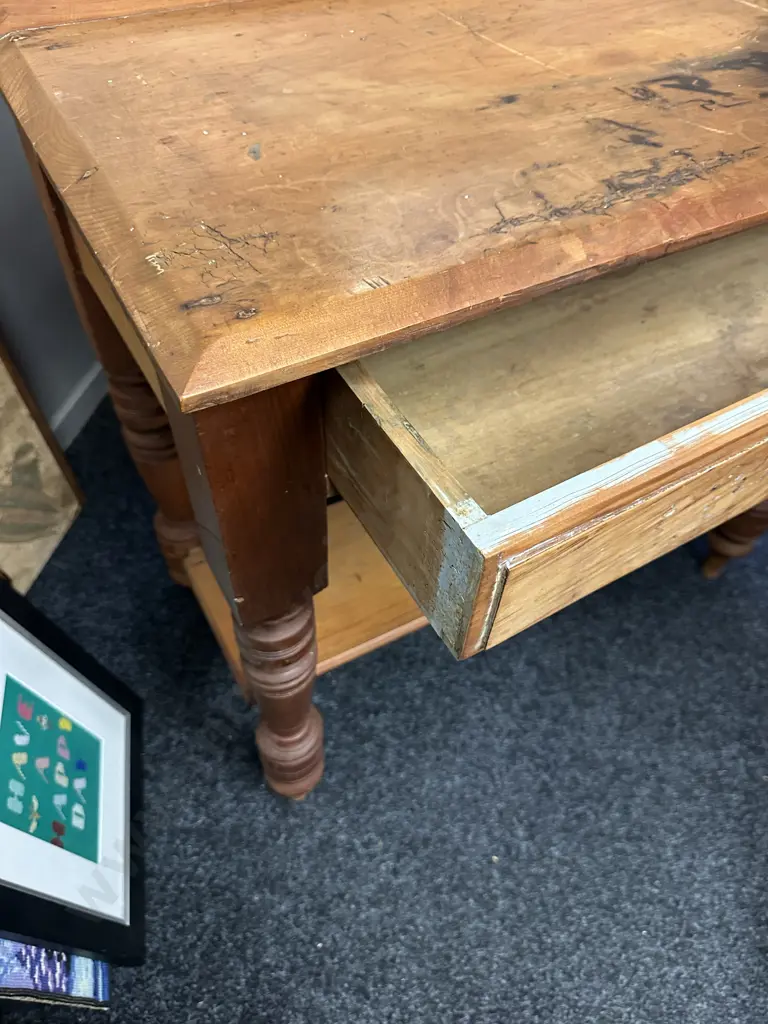 Antique Victorian Kauri Wash Stand, Tiles & Bevelled Mirror In Carved Upstand, Single Drawer. H131 W101 D44cm Image 1++