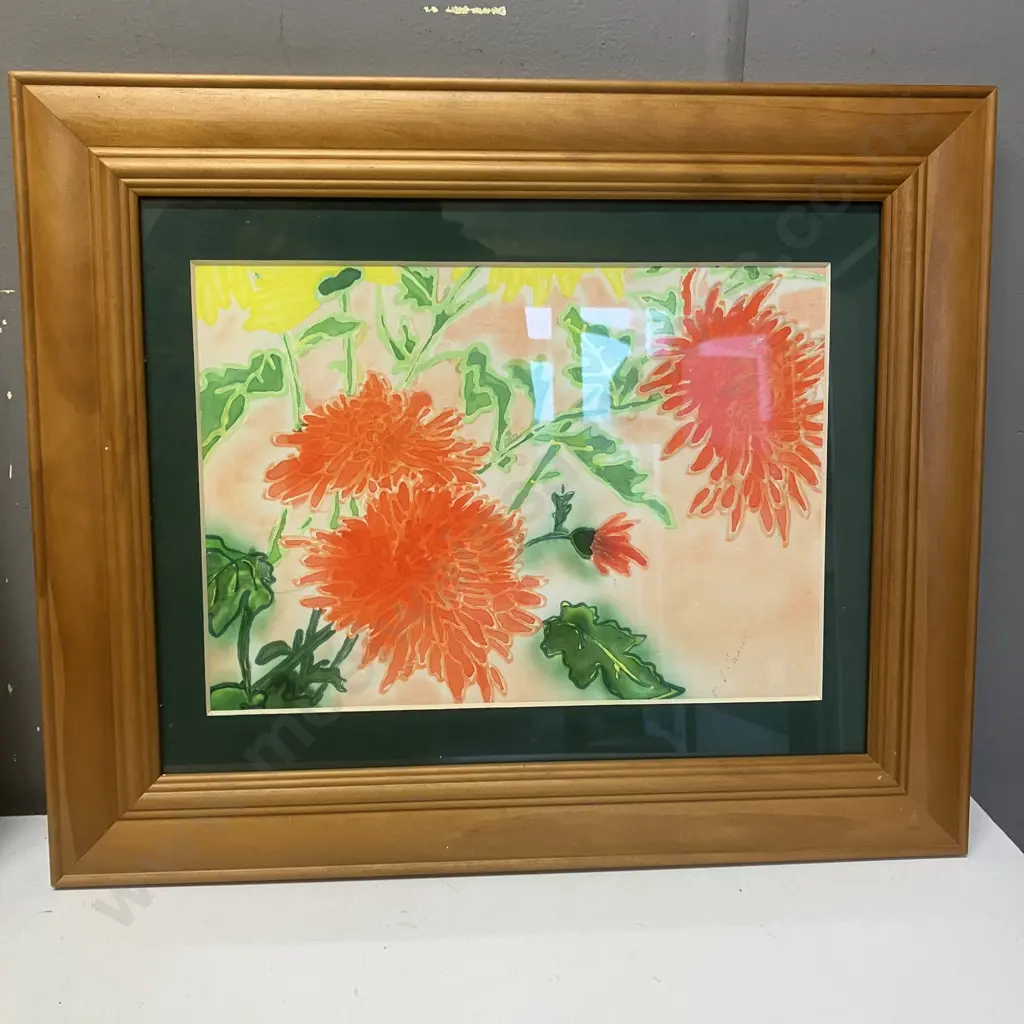 Framed Art - Flowers On Silk. 38 x 44 & 38 x 45cm Image 1++