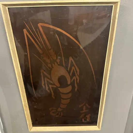 Vintage Framed Lobster Artwork H40,W25cm.