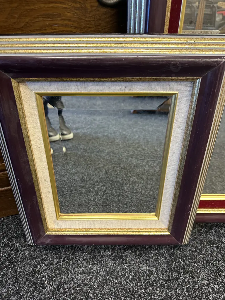 Mirrors x2 Bugundy / Gilt Framed Bevelled Edge 40x34,60x50cm. Image 1++