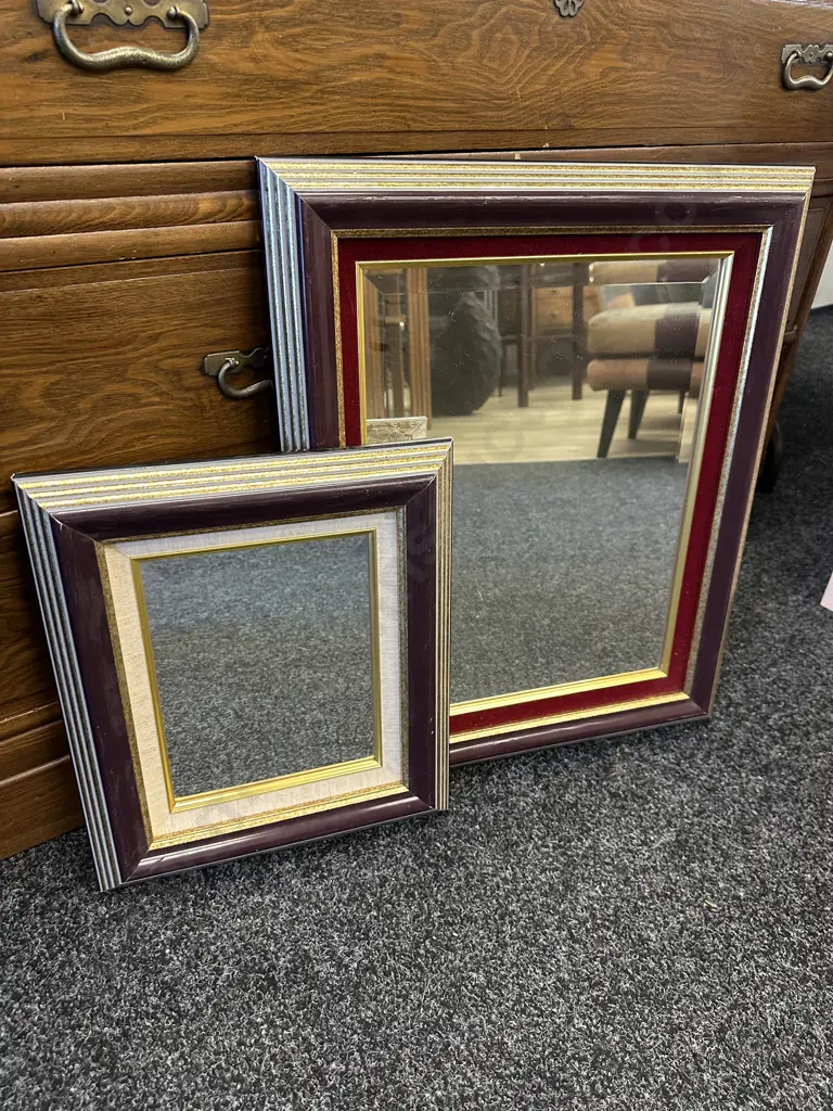 Mirrors x2 Bugundy / Gilt Framed Bevelled Edge 40x34,60x50cm. Image 1++