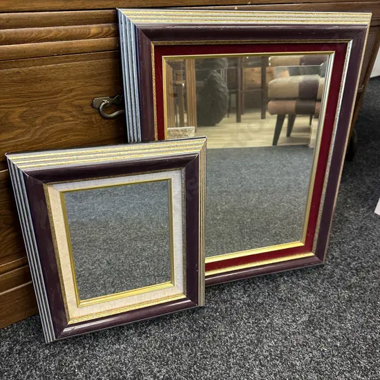 Mirrors x2 Bugundy / Gilt Framed Bevelled Edge 40x34,60x50cm.