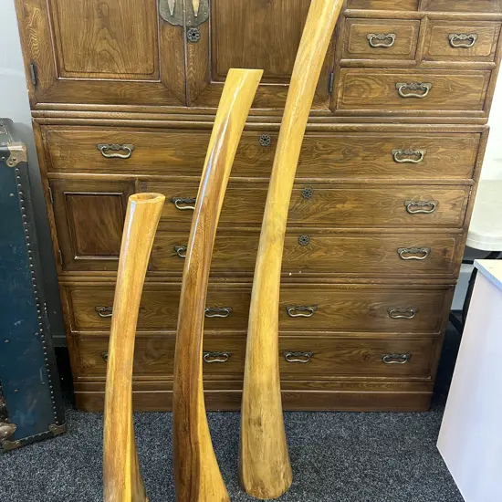 Set Of Three Curved Decorative Candle Holders Graduated Sizes Golden Brown Tones H100,125,150cm.