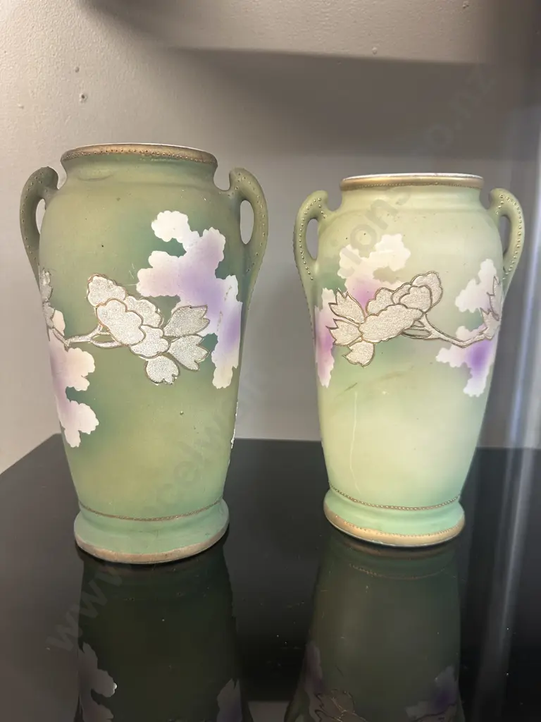Pair of Antique Royal Nippon Embossed Vases. H22.3cm (1 x AF To Rim) Image 1++