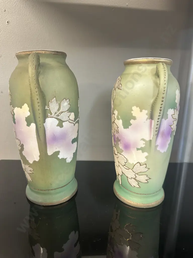 Pair of Antique Royal Nippon Embossed Vases. H22.3cm (1 x AF To Rim) Image 1++