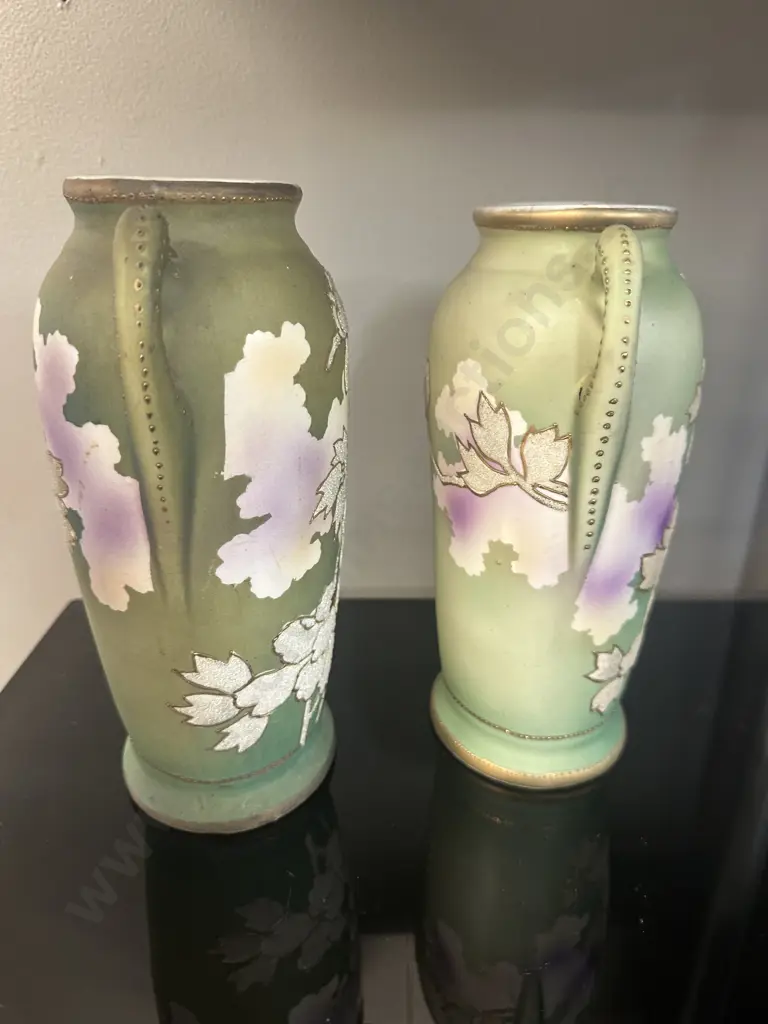 Pair of Antique Royal Nippon Embossed Vases. H22.3cm (1 x AF To Rim) Image 1++