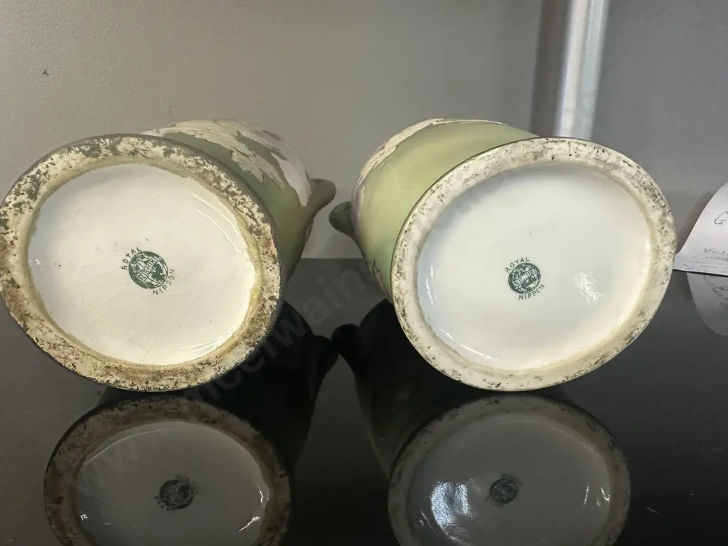 Pair of Antique Royal Nippon Embossed Vases. H22.3cm (1 x AF To Rim) Image 1++