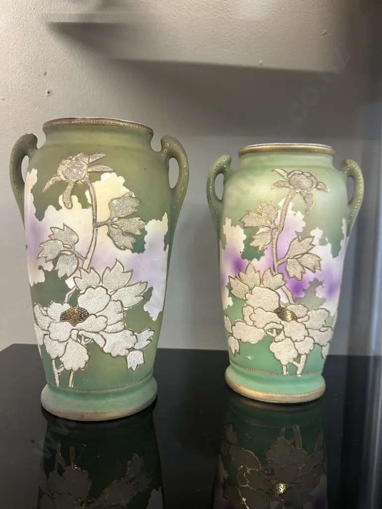 Pair of Antique Royal Nippon Embossed Vases. H22.3cm (1 x AF To Rim) Image 1++