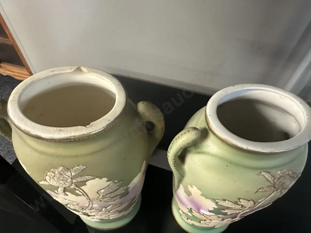 Pair of Antique Royal Nippon Embossed Vases. H22.3cm (1 x AF To Rim) Image 1++