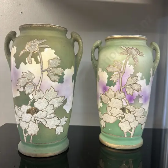 Pair of Antique Royal Nippon Embossed Vases. H22.3cm (1 x AF To Rim)
