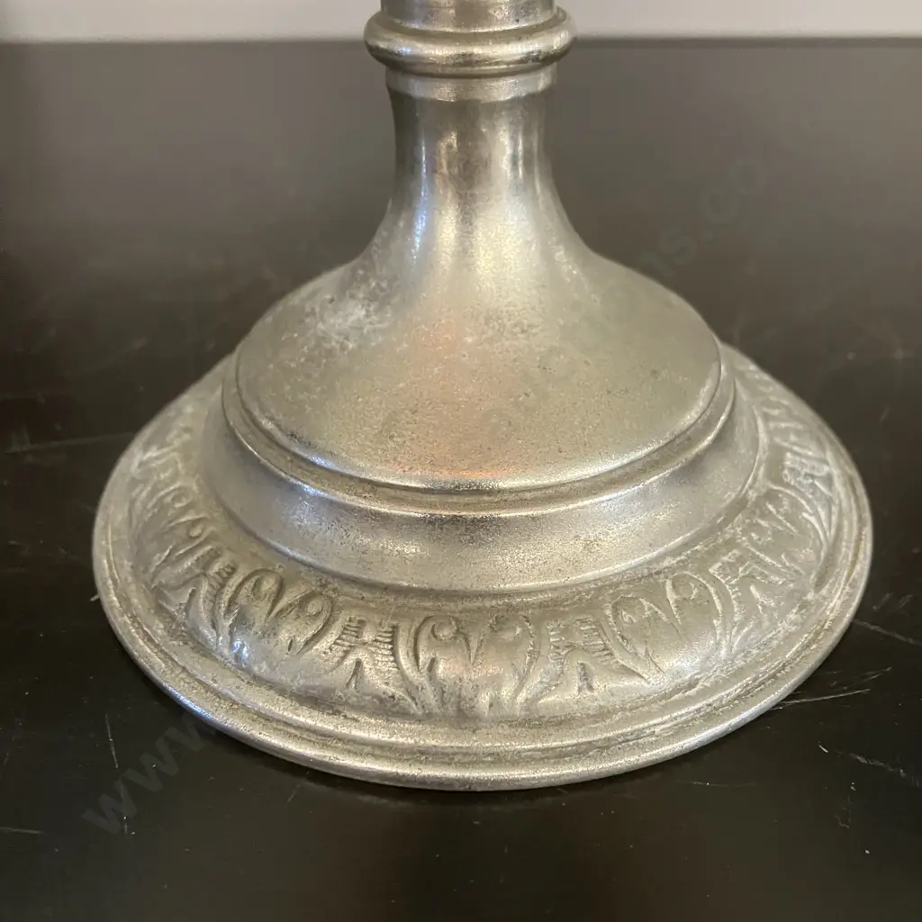 Antique Art Nouveau Blue & White Ruffled Rim Glass Compote With Silverplate Pedestal. 16 x 26cm Image 1++