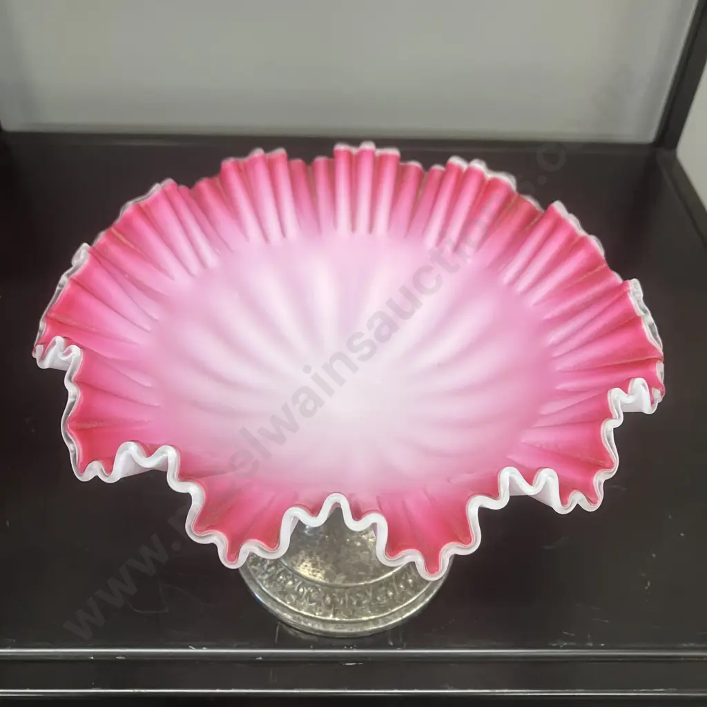 Rare Antique WMF German Art Nouveau Pink & White Ruffled Rim Glass Compote With Silverplate Pedestal. 14 x 19.5cm Image 1++