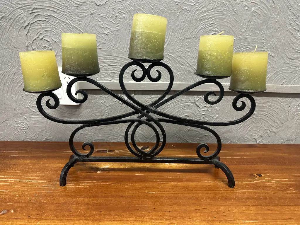 Black Steel Candlelabra Five Candle H39,W57cm.  Image 1++