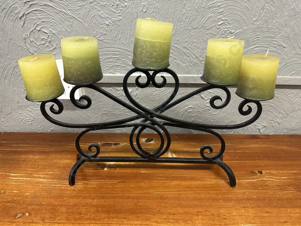 Black Steel Candlelabra Five Candle H39,W57cm.  Image 1++