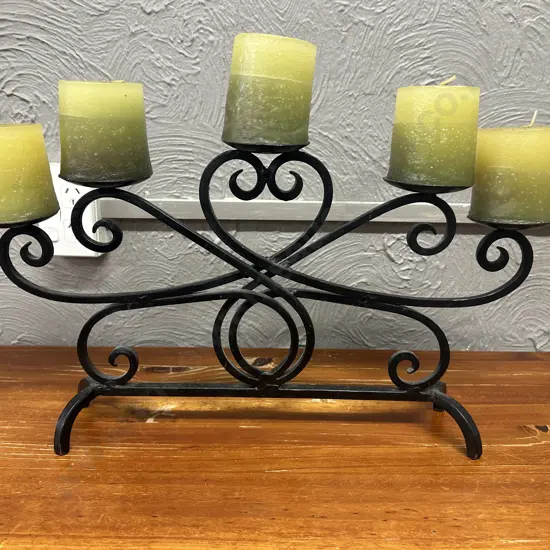 Black Steel Candlelabra Five Candle H39,W57cm. 