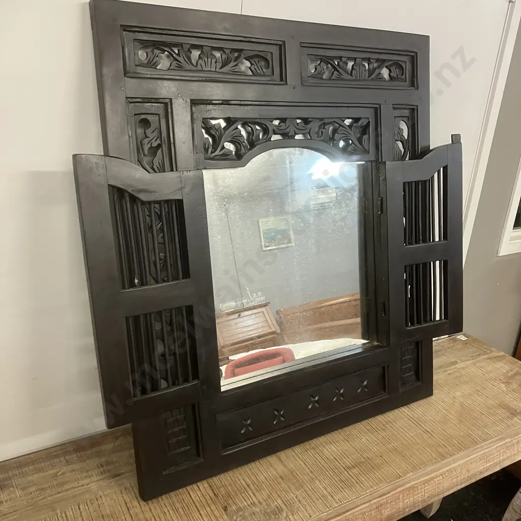 Ornate Black Shuttered Mirror 89 x 80cm With An Ornate Black Picture Frame 88 x 114cm Image 1++